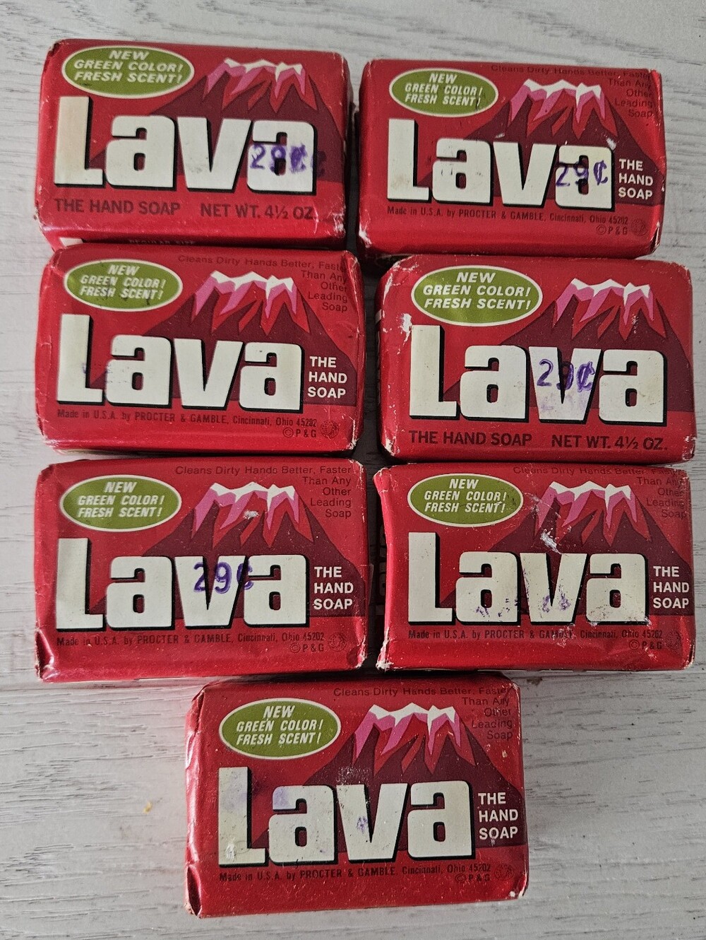 Vintage Lava Hand Soap Unopened Bars of Green Color Fresh Scent USA 5.75oz (7)